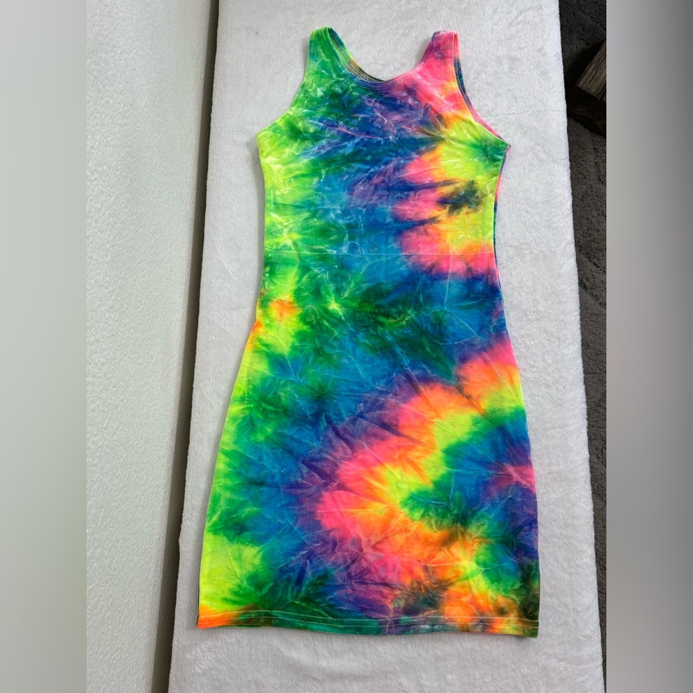 Our Prince of Peace Crushed Velvet Tye Dye Mini Dress Festival Rave XS